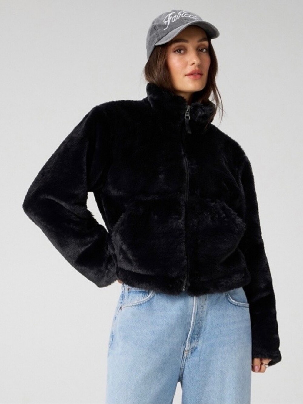 Express Women's Black Faux Fur Hooded Jacket with pockets Size XL
